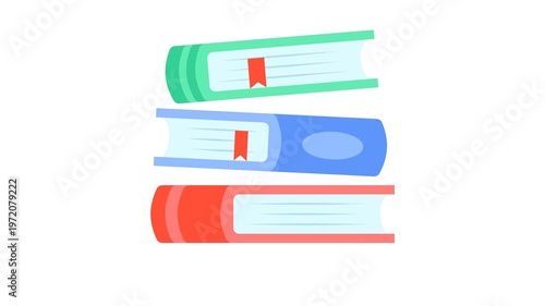 Animated stack of books bouncing isolated on white background