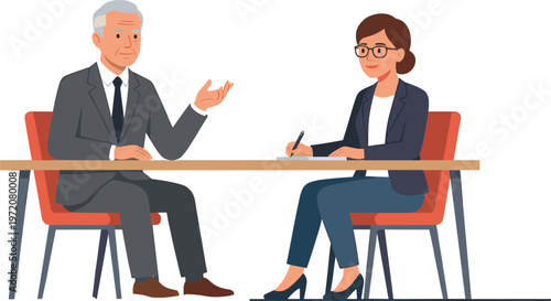 Businessman discussing with a woman at a table in an office