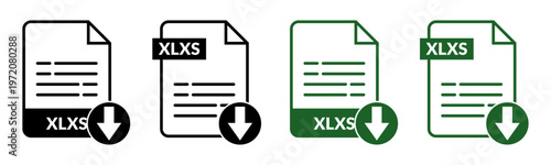 XLSX Spreadsheet File Download Icon Set in Black and Green