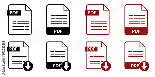 PDF File Format Icons and Download Button Set
