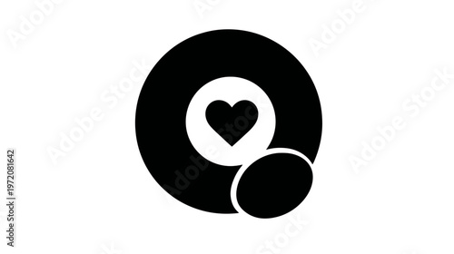 Stylized, minimalist graphic depicting a heart nested within a ring, with another smaller circle