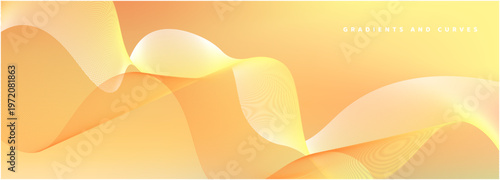 オレンジとイエローの暖色グラデーションに白い立体的ウェーブラインを重ねた高級感のある抽象ベクター背景