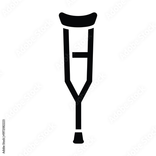 Black Crutch Icon on White Background medical support