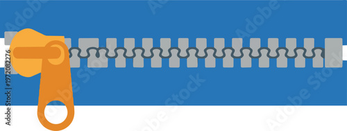 Zipper with orange pull tab.