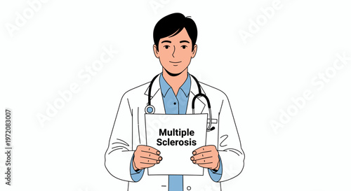 Male Doctor Character Holding a Board with Multiple Sclerosis Text Illustration.