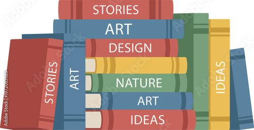 Colorful books with art themes.