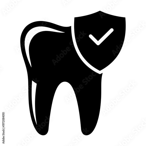 Vector of a tooth with a shield showing a check mark indicating dental protection