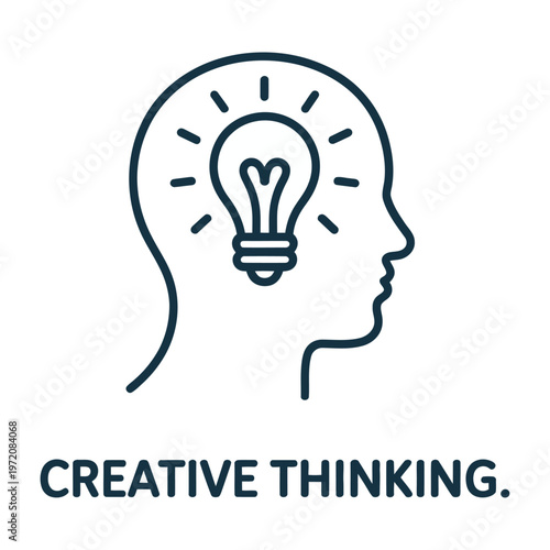 Vector of a human head with a lit light bulb inside symbolizing creative thinking
