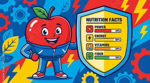 Cartoon Apple Character Nutrition.
