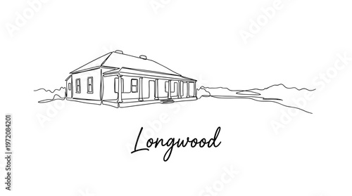 Longwood House Saint Helena Napoleon residence minimalist one line drawing vector
