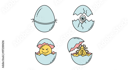 Cartoon chick hatching from egg.