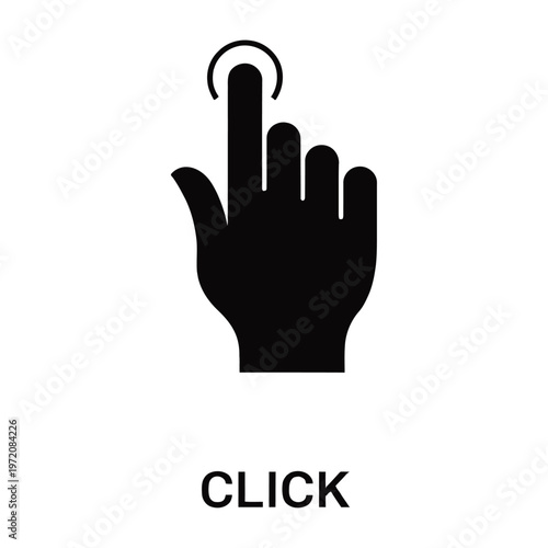 Vector icon of a hand with an index finger pointing upward with the word click
