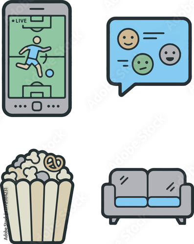 Watching Soccer Live Stream on Smartphone with Snacks and Social Chat
