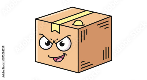 Angry cartoon package box character.