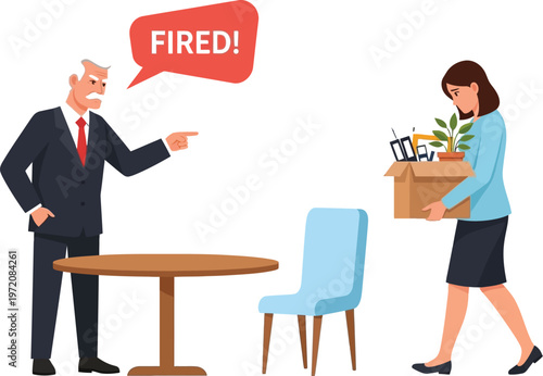 A businessman telling an employee that she is fired 