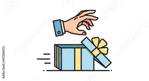 Hand giving a wrapped gift box.