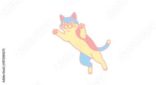 Colorful Cartoon Cat in Air.