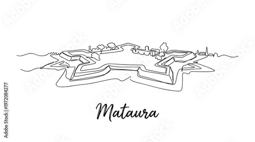 Mataura star fort aerial view minimalist continuous line drawing vector illustration