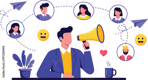 A businessman using a megaphone to communicate with his audience effectively