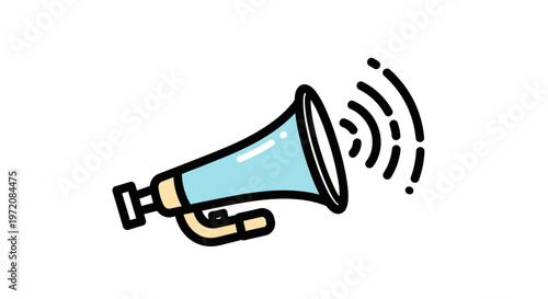 A loud blue cartoon megaphone speaking.