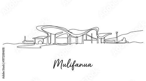Mulifanua ferry terminal Samoa landmark architecture continuous line art vector illustration