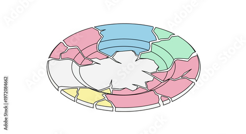Colorful puzzle circle with pieces.