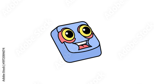 Colorful cartoon blue cube face emoticon.