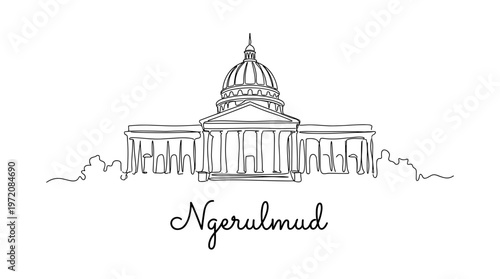 Ngerulmud Capitol Building in Palau continuous line drawing minimalist vector illustration