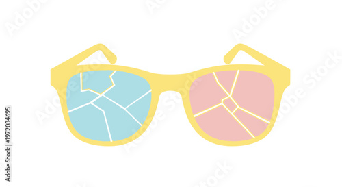 Colorful broken sunglasses with cracked lenses.