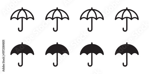 Simple umbrella vector icons pack for rain protection and weather forecasting applications in outline design.