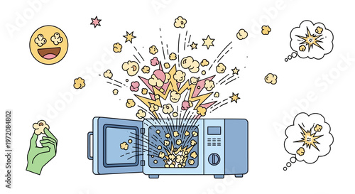 Microwave oven with colorful explosion inside.
