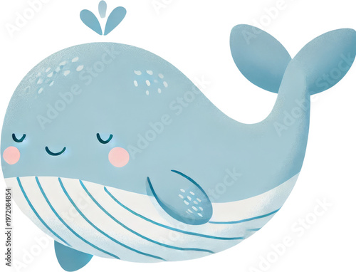 Whale watercolor illustration cute blue cartoon whale watercolor illustration with smiling face