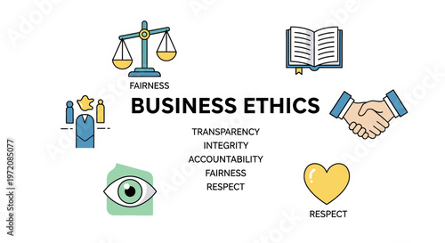 Business Ethics Concept Illustration with Corporate Values Icons
