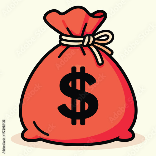 Cartoon Money Bag with Dollar Sign Illustration Isolated on White Background