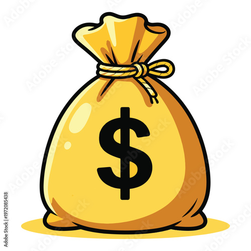 Cartoon Money Bag with Dollar Sign Illustration Isolated on White Background