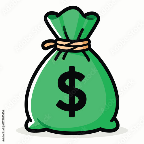 Cartoon Money Bag with Dollar Sign Illustration Isolated on White Background