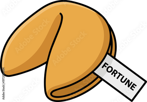 Cartoon fortune cookie with message.