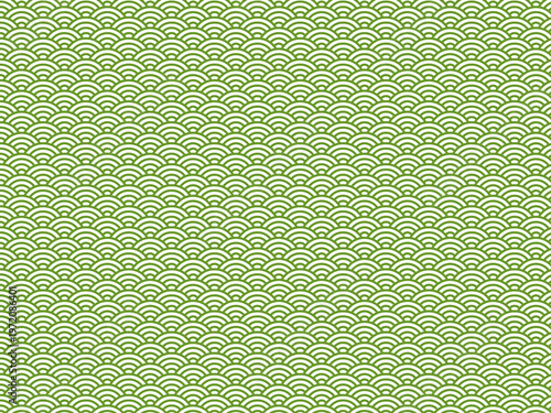Seigaiha Japanese wave pattern in deep green tones elegant seamless background　MATCHA