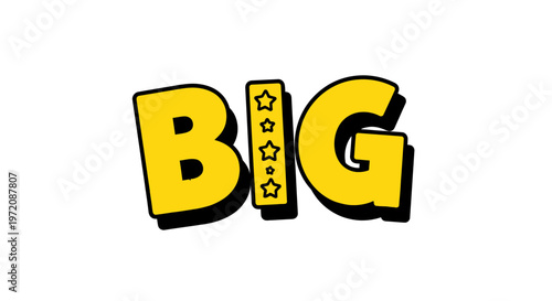 BIG word graphic, yellow bold letters, white background, playful design