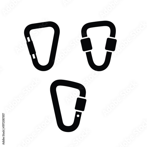 Three Black Silhouettes of Climbing Carabiners gear