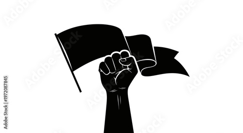 Black Fist Holding Waving Flag Silhouette