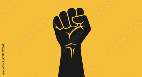 Black Fist Raised Power Symbol On Yellow Background