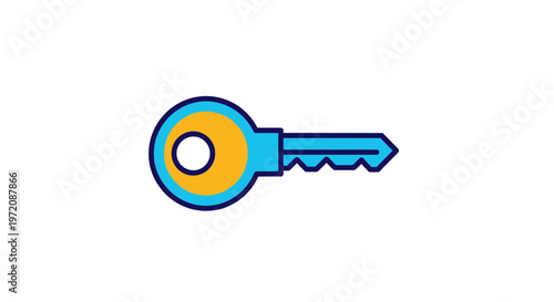 Blue and yellow key icon, isolated on white background, vector illustration