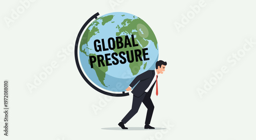 Businessman Carrying the Globe with "Global Pressure" Text