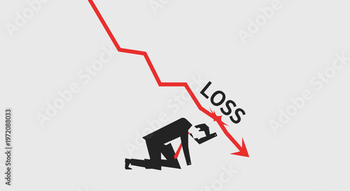 Businessman Falling Down Under Financial Loss Arrow