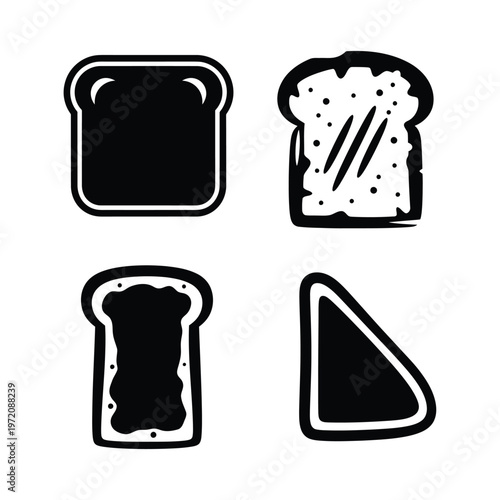 Four Slices of Bread Icons in Silhouette toast food