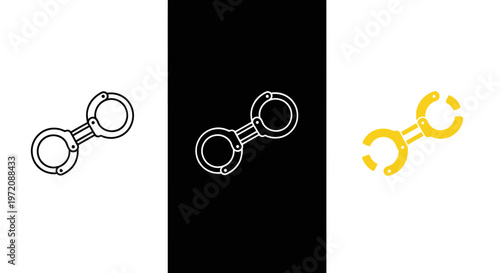 Handcuffs Symbol Collection: Outline, Black and White, and Yellow Icon
