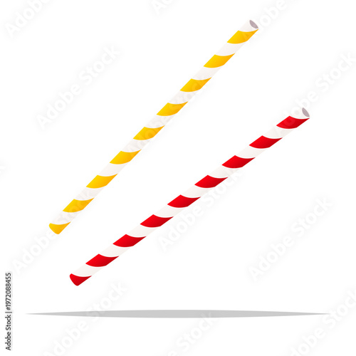 Striped paper straw vector isolated illustration