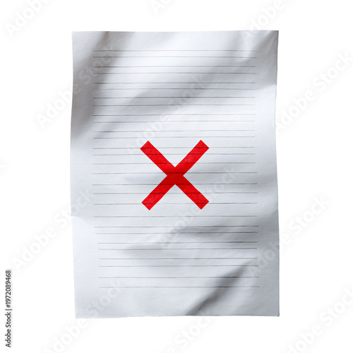 Professional Isolated Document with Red X Mark on White Background for Error Illustration