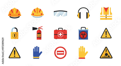 Safety signs and protection icons.